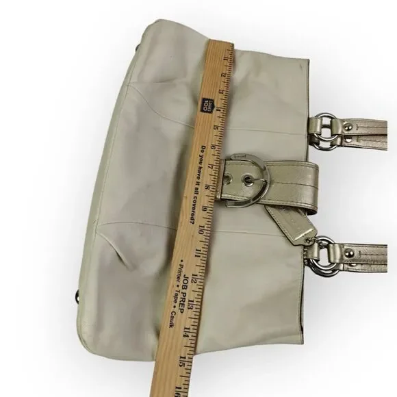 VTG COACH PEARL OFF WHITE GOLD GENUINE LEATHER SHOULDER BAG HANDBAG PURSE TOTE - Picture 8 of 13